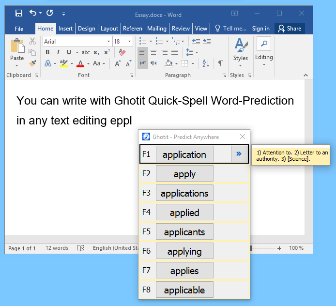 Ghotit Word Prediction in Word